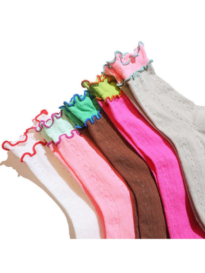 Rufia - Double-Layer Rainbow Colorblock Lace Ankle Socks
