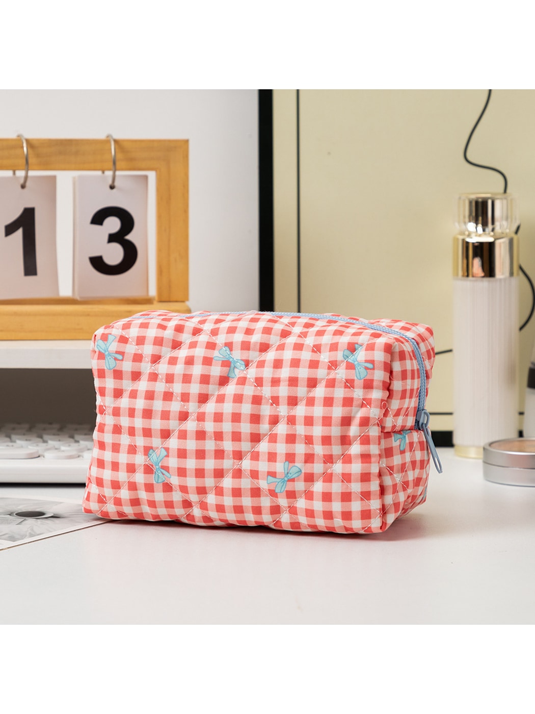 Cosbai - Bow Print Quilted Cosmetic Organizer Bag