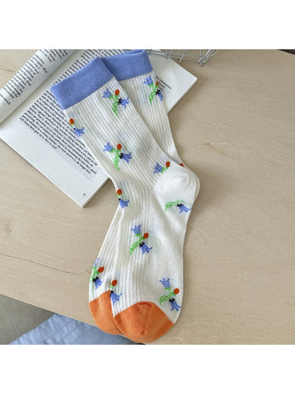 Rufia - Retro Mixed Pattern Casual Crew Socks