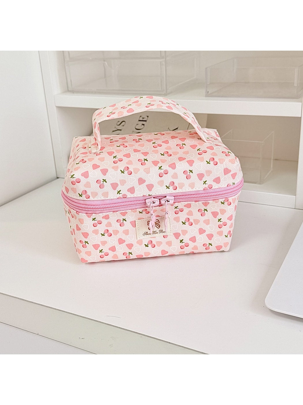 Cosbai - Sweet Pink Floral Printed Cosmetic Organizer Bag