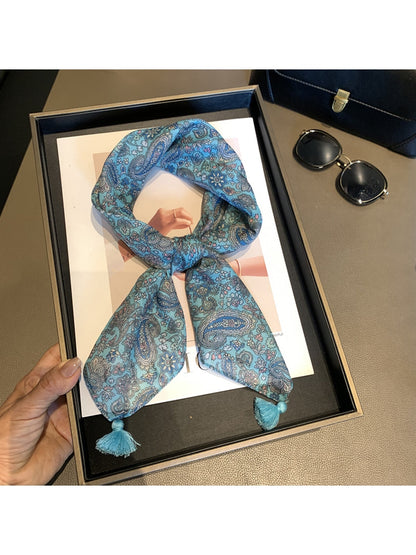 Scarvii - Paisley Print Tassel Accent Square Scarf