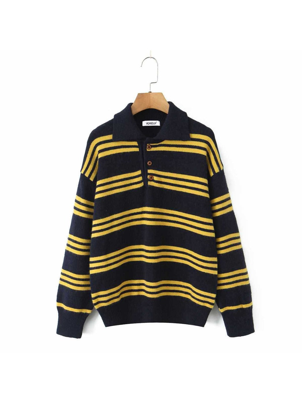 Crosa - Women S Fall Striped Turn Collar Knit Sweater