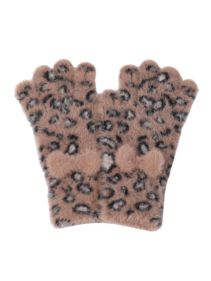 Gloving – Leopard Bow Plush Knit Gloves
