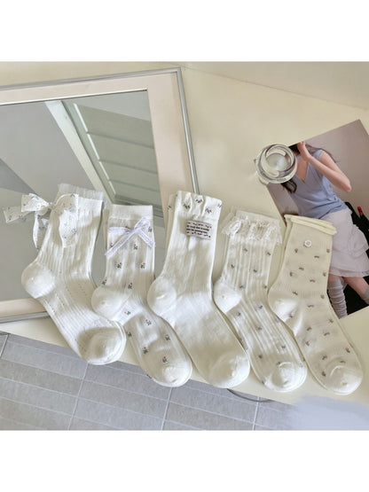 Rufia - Floral Bow Detail Openwork Crew Socks