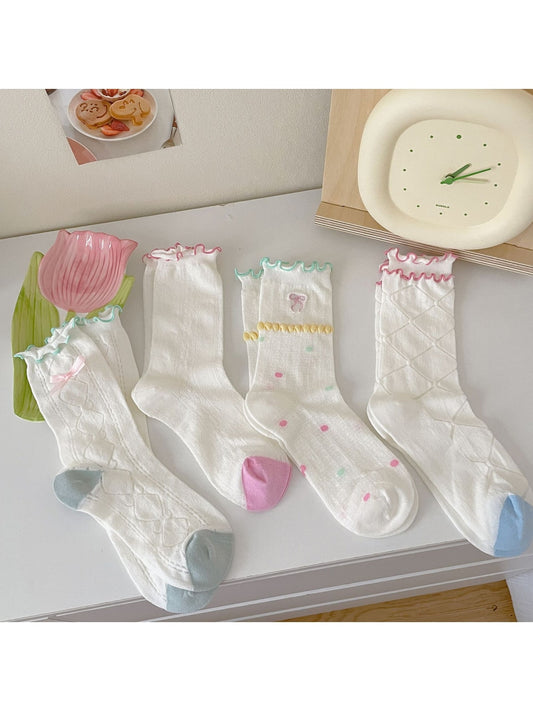 Rufia - Candy Colorblock Ruffle Trim Crew Socks