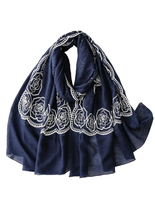 Scarvii - Elegant Scarf & Shawl with Rose Embroidered
