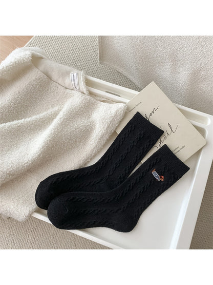 Rufia - Cute Dachshund Motif Knit Crew Socks