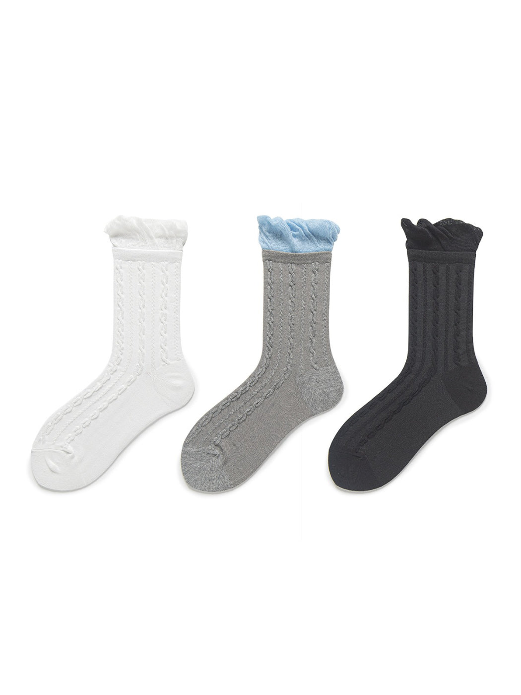 Rufia - Cable Knit Frill Cuff Crew Socks