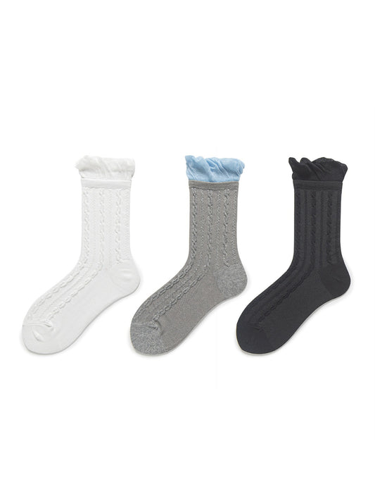 Rufia - Cable Knit Frill Cuff Crew Socks