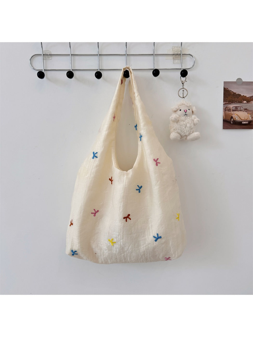 Cosbai – Cherry & Bow Embroidered Sheer-Outer Tote Bag
