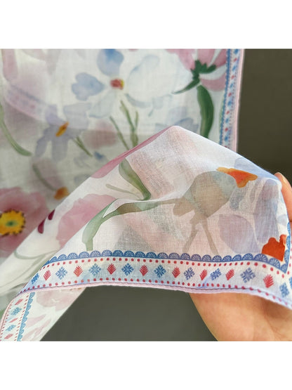 Scarvii - Soft Watercolor Floral Printed Square Scarf