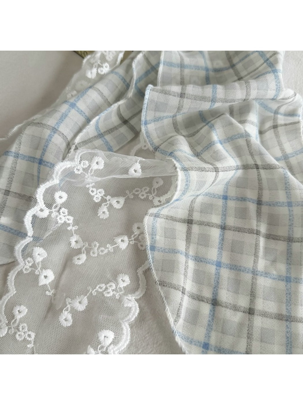 Scarvii - Muted Checked Lace Fashion Scarf