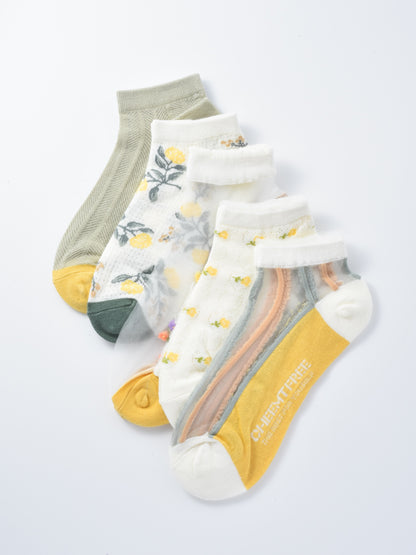 Rufia - Soft Floral Pattern Lightweight Crew Socks