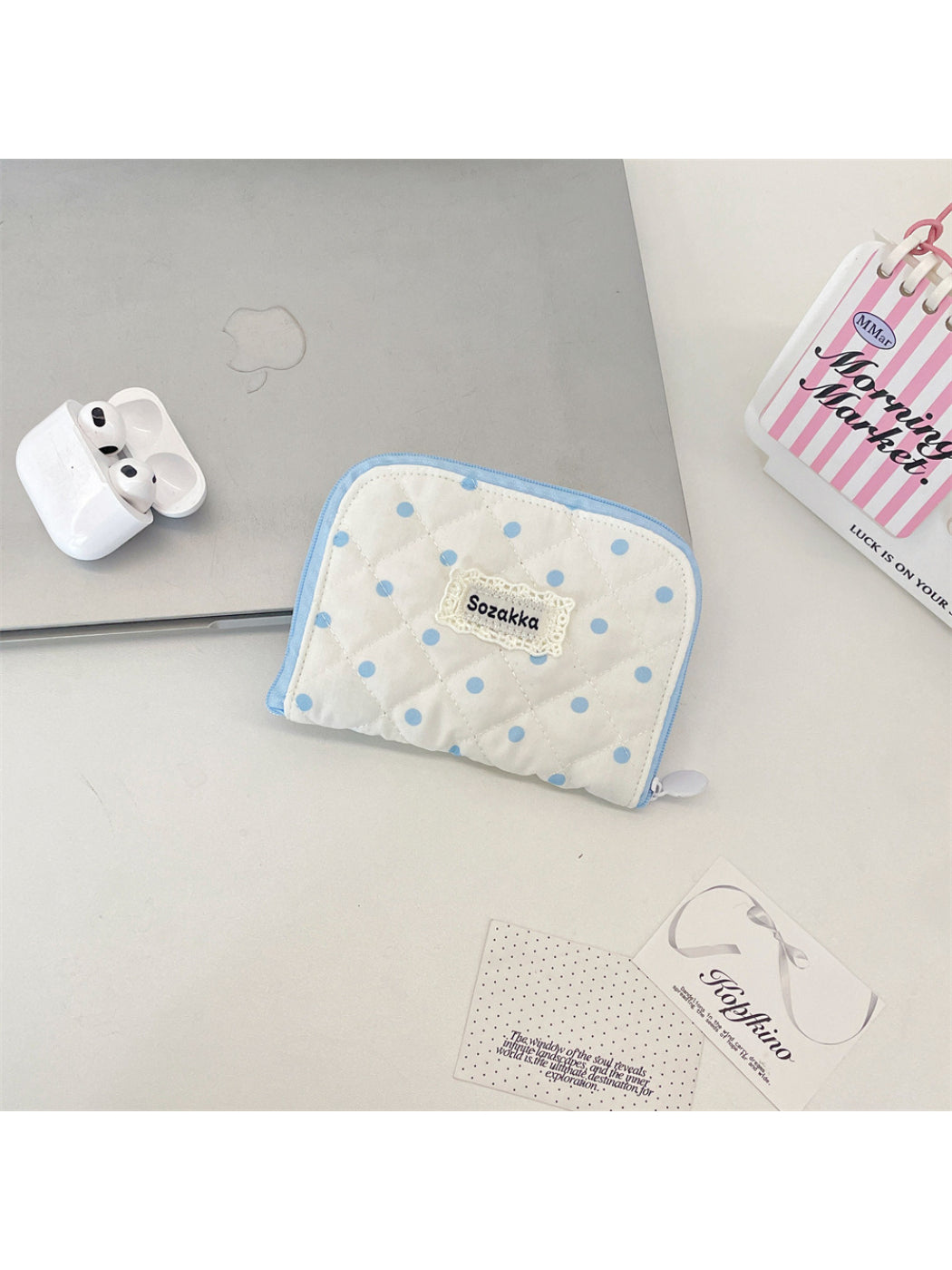 Cosbai - Polka Dot Diamond Quilted Zip Pouch