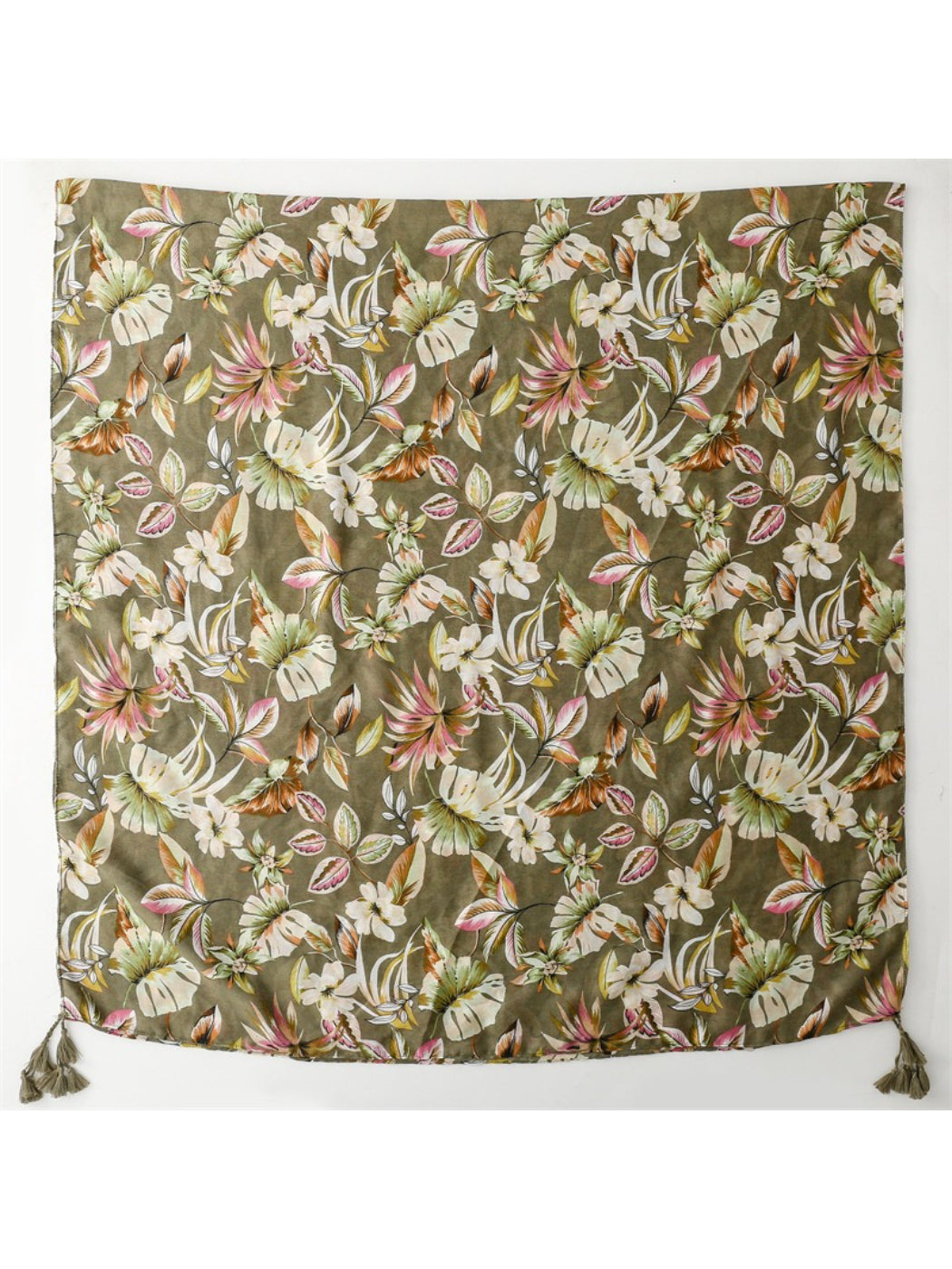 Scarvii - Tropical Botanical Print Tassel Scarf