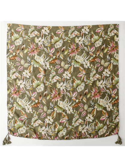 Scarvii - Tropical Botanical Print Tassel Scarf