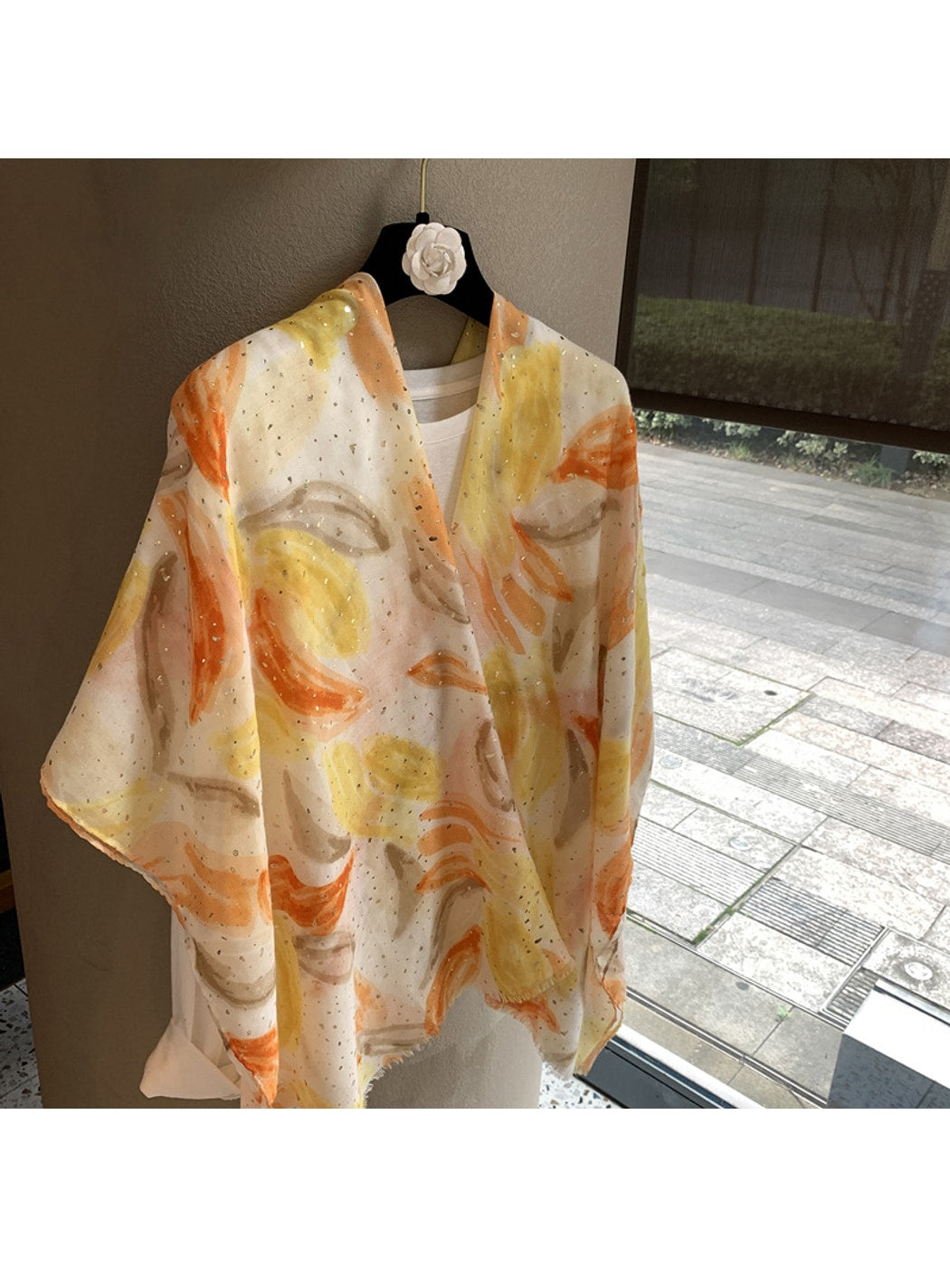 Scarvii - Orange Print Plain Weave Wrap Scarf