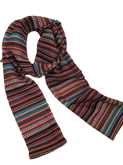 Scarvii - Stripe Color-Block Knit Long Narrow Scarf