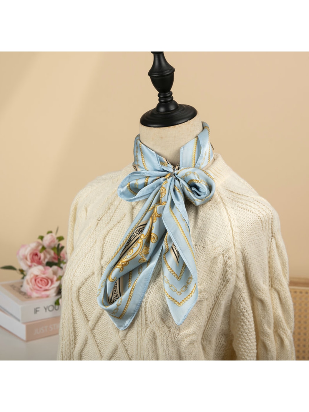 Scarvii - Blue and Gold Print Square Scarf