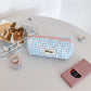 Cosbai - Plaid Bow Print Zipper Makeup Pouch Bag