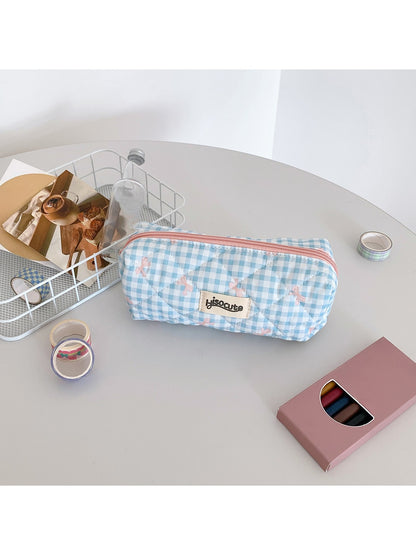 Cosbai Plaid Bow Print Zipper Makeup Pouch Bag product image