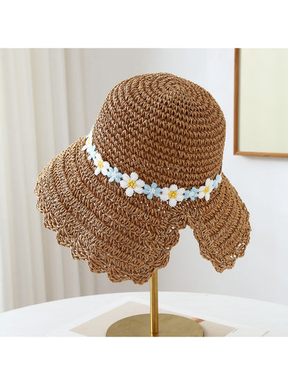 Haila - Daisy Trim Wide Brim Women's Summer Sun Hat