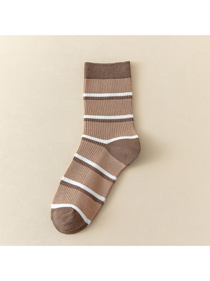 Rufia - Preppy Colorblock Striped Casual Crew Socks