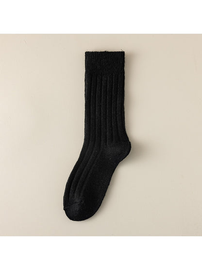 Rufia - Solid Color Ribbed Casual Crew Socks