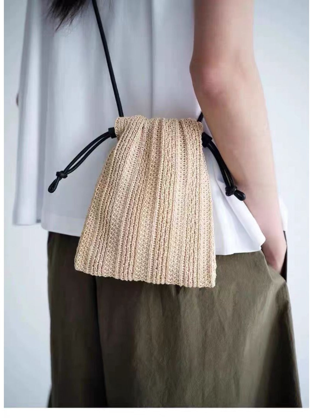 Cosbai - Minimalist Drawstring Knitted Crossbody Bag – Effortless & Chic