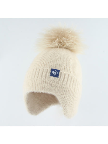 Haila - Pom Accent Women's Knit Ear Flap Beanie
