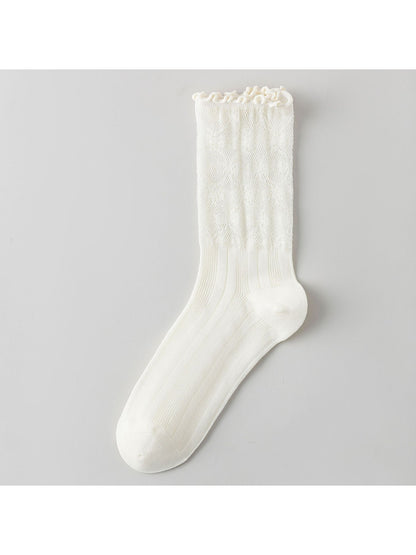Rufia - Ruffle Cuff Bow Pattern Crew Socks