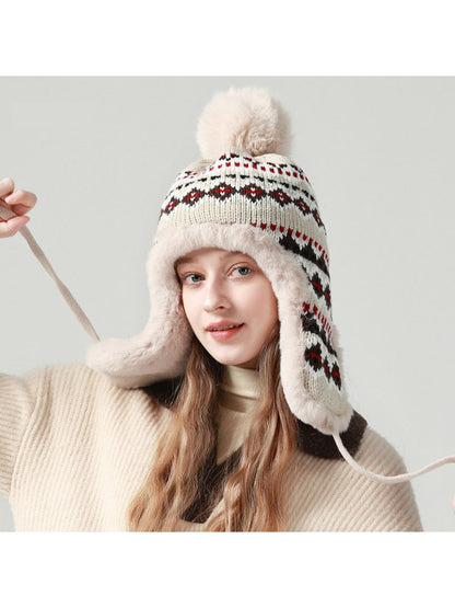 Haila - Jacquard Patterned  Knitted Beanie with Earflaps