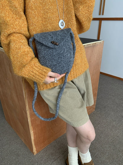 Cosbai - Rounded Knit Crossbody Bag with Button Flap