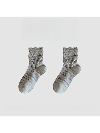 Rufia - Striped Colorblock Casual Crew Socks