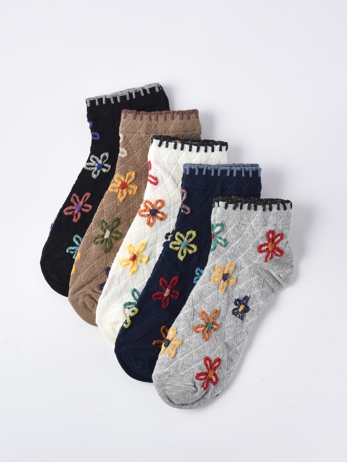 Rufia - Floral Grid Short Ankle Socks