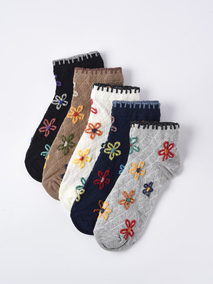 Rufia - Floral Grid Short Ankle Socks