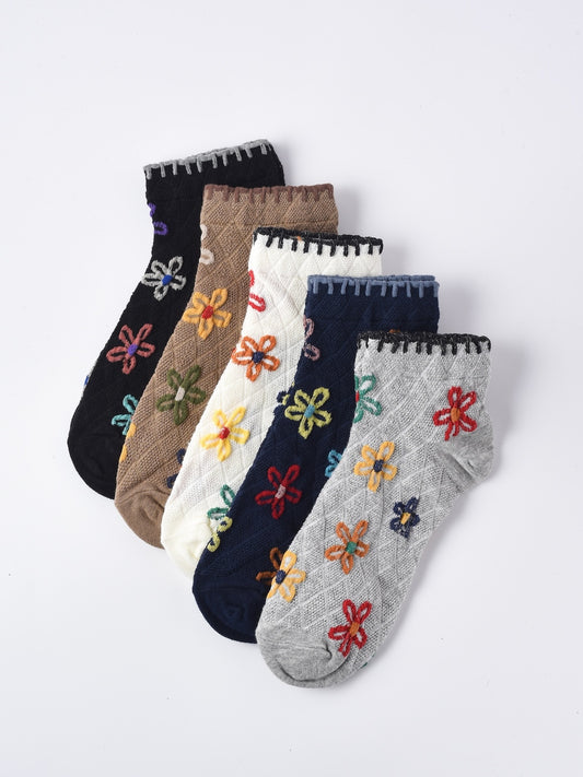 Rufia - Floral Grid Short Ankle Socks