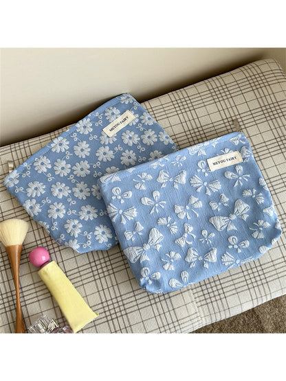 Cosbai - Floral Bow Zipper Cosmetic Organizer Bag