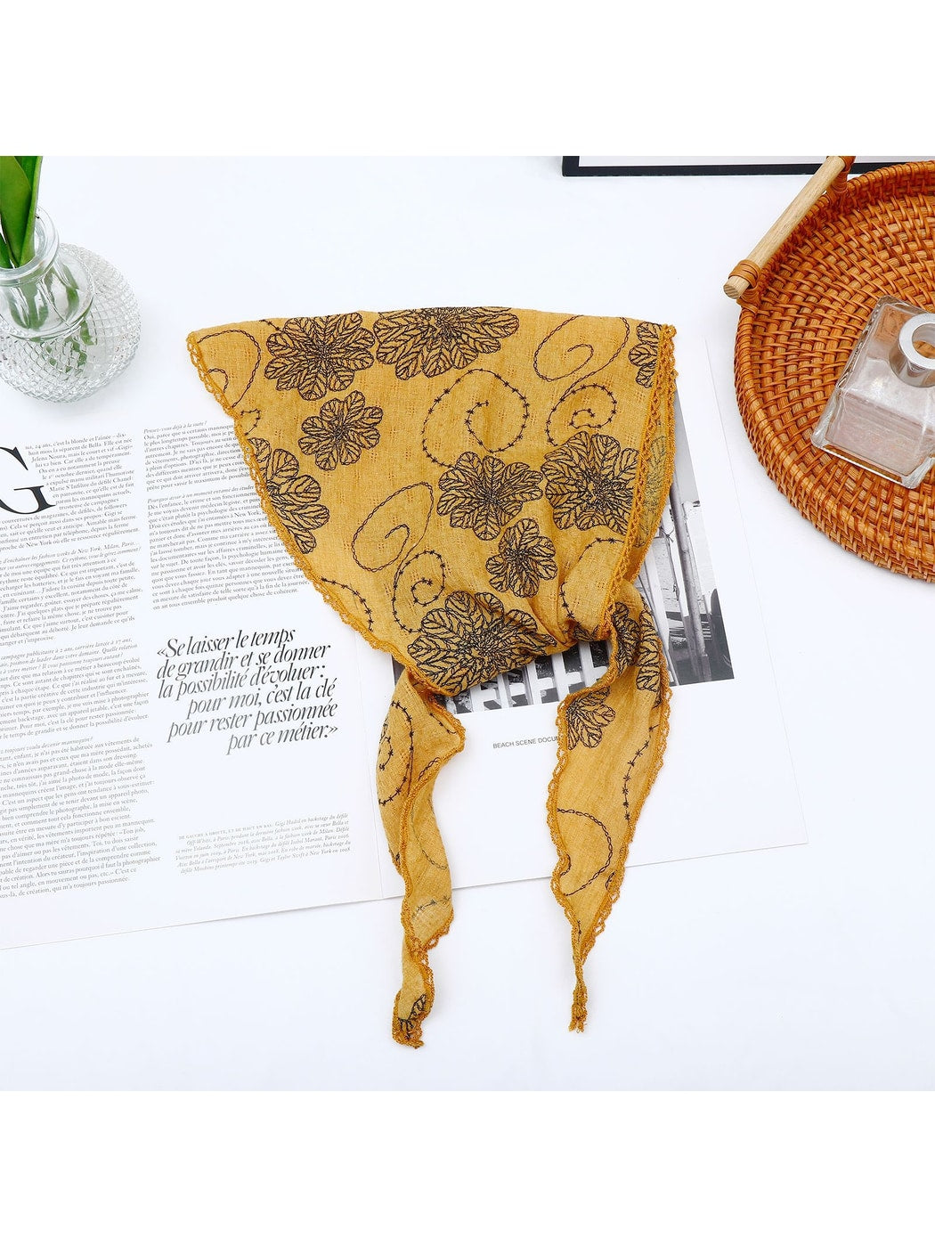 Scarvii - Earthy Floral Printed Triangle Bandana