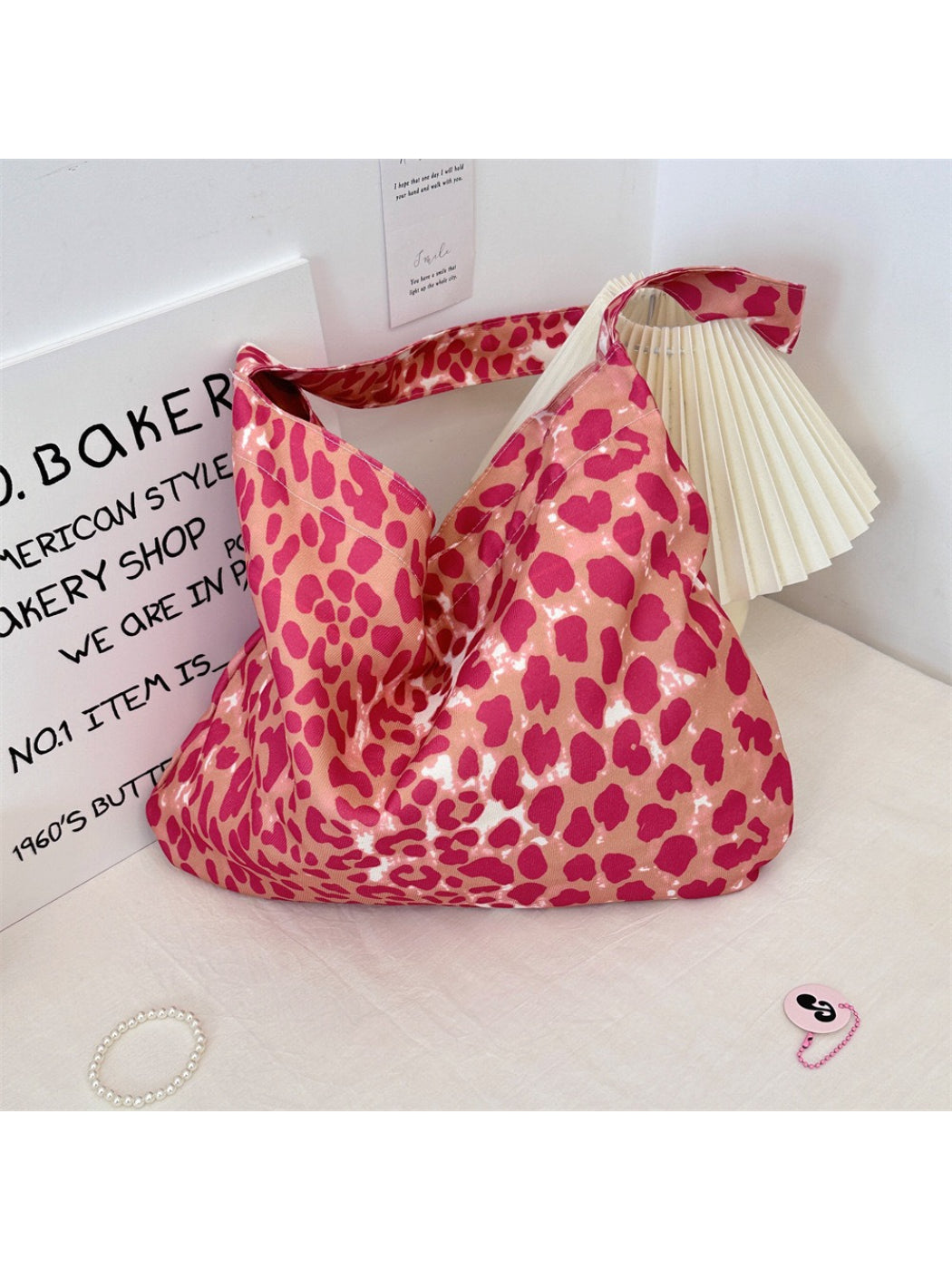 Cosbai - Leopard Print Slouchy Shoulder Tote Bag