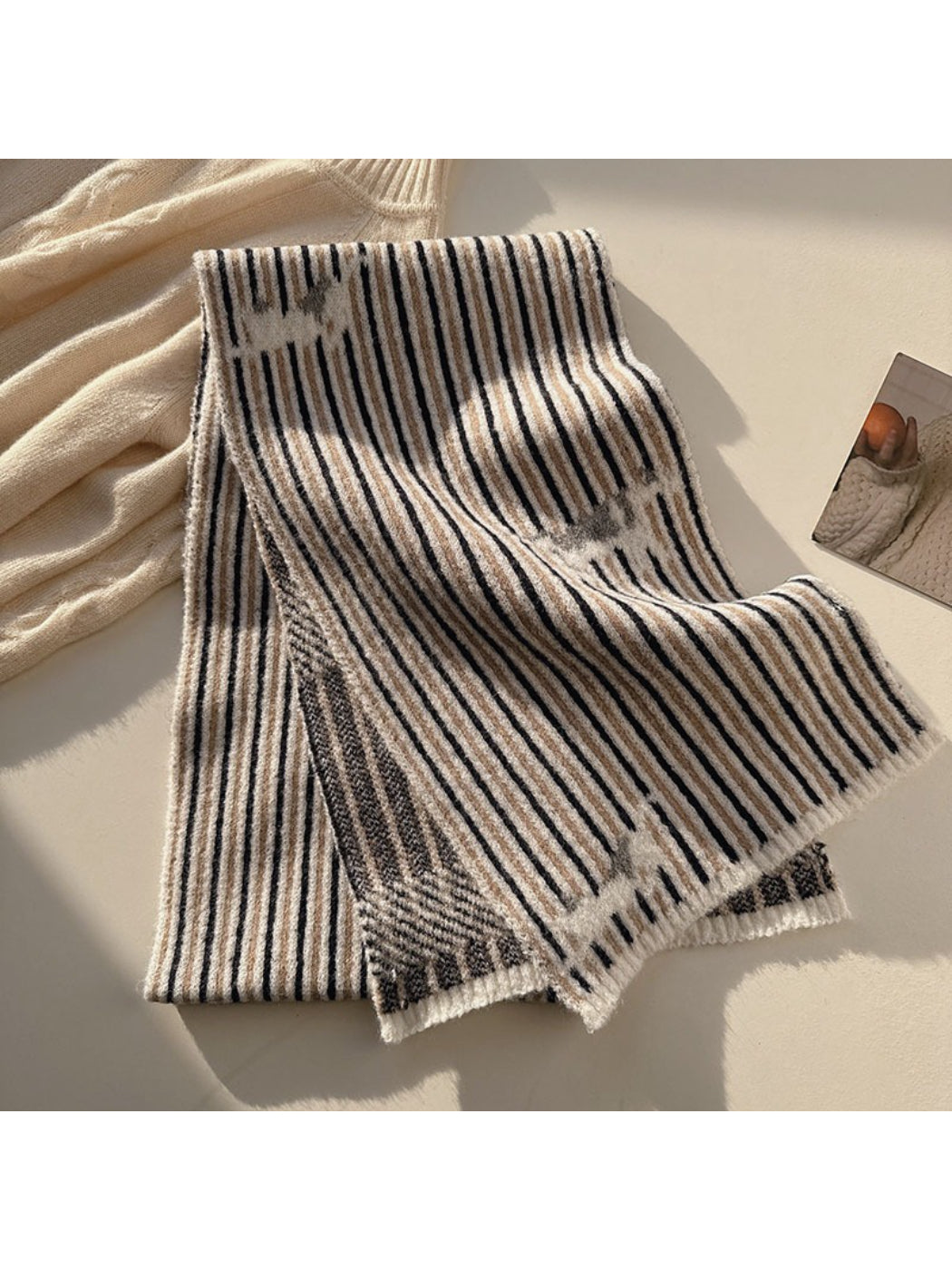 Scarvii - Striped Knit Scarf With Sheep