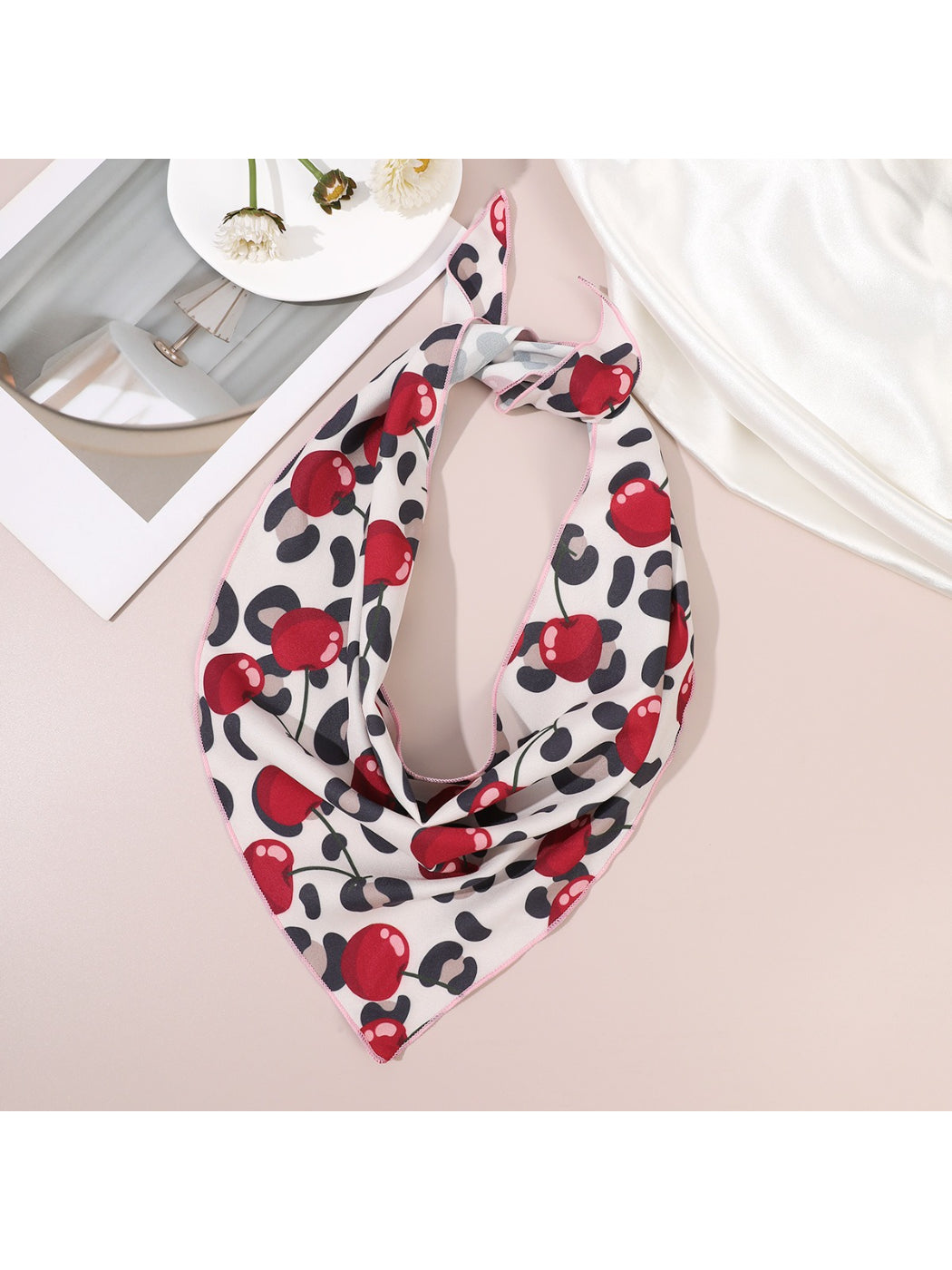 Scarvii Cherry Print Triangle Scarf