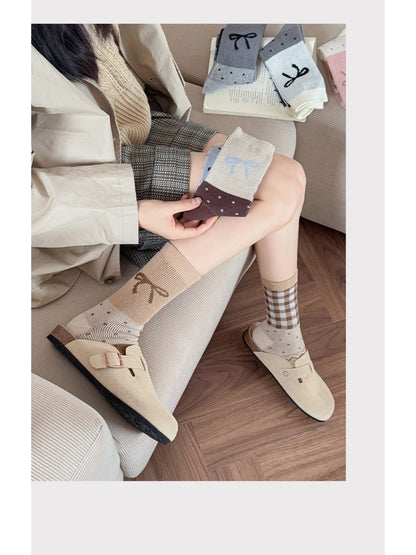 Rufia - Ribbon Motif Colorblock Crew Socks