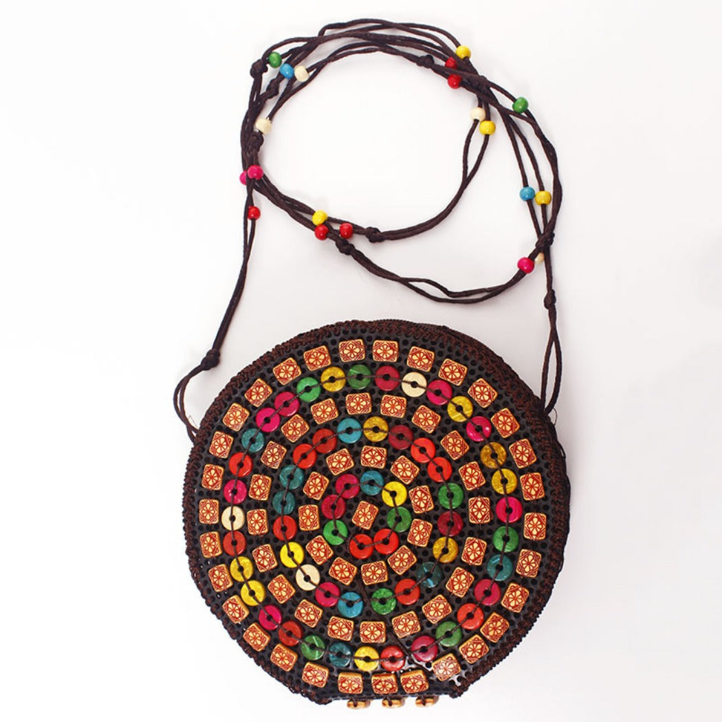 Cosbai - Boho Round Woven Crossbody Bag - Unique & Artistic