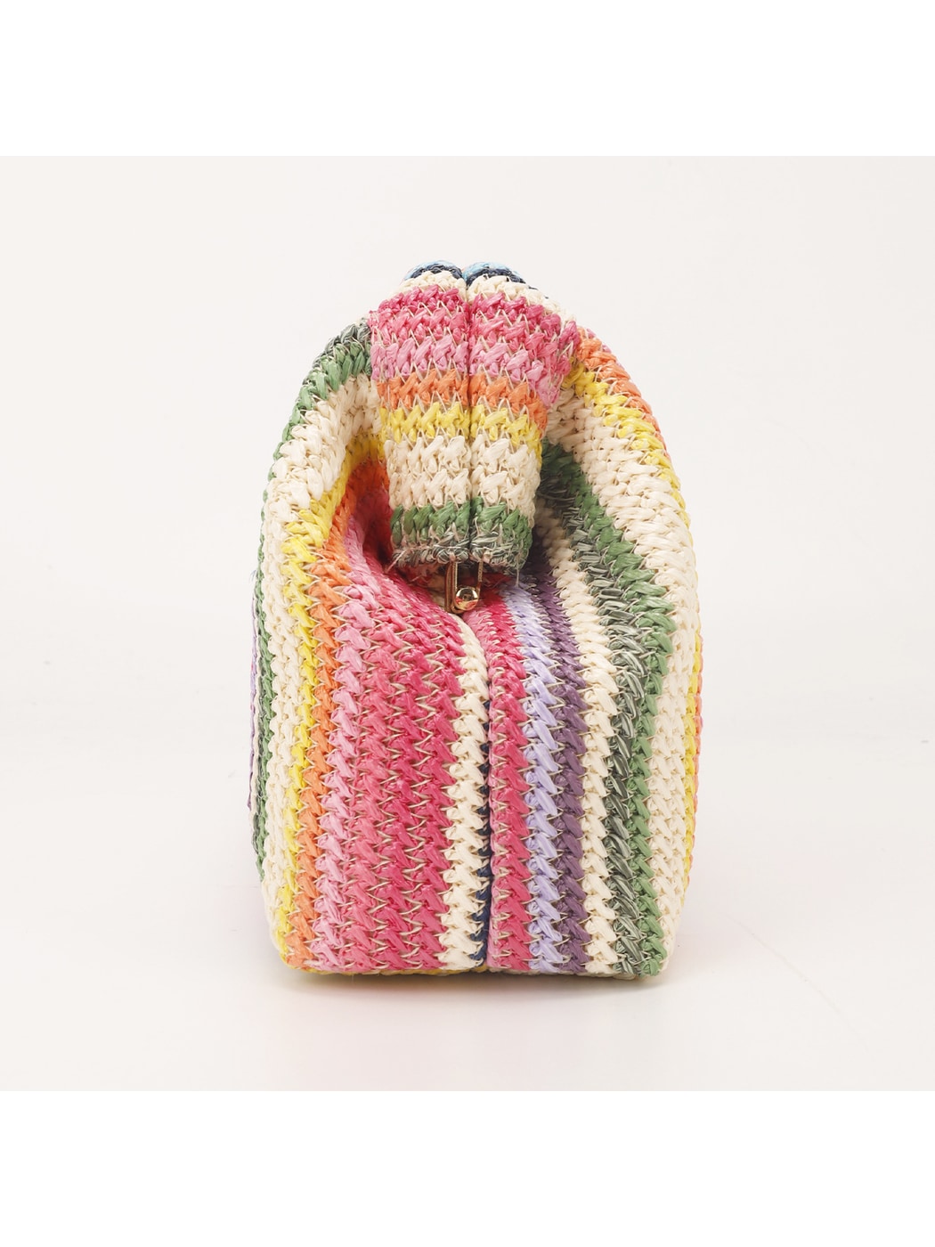 Cosbai - Rainbow Colors Striped Knitted Style Handbag