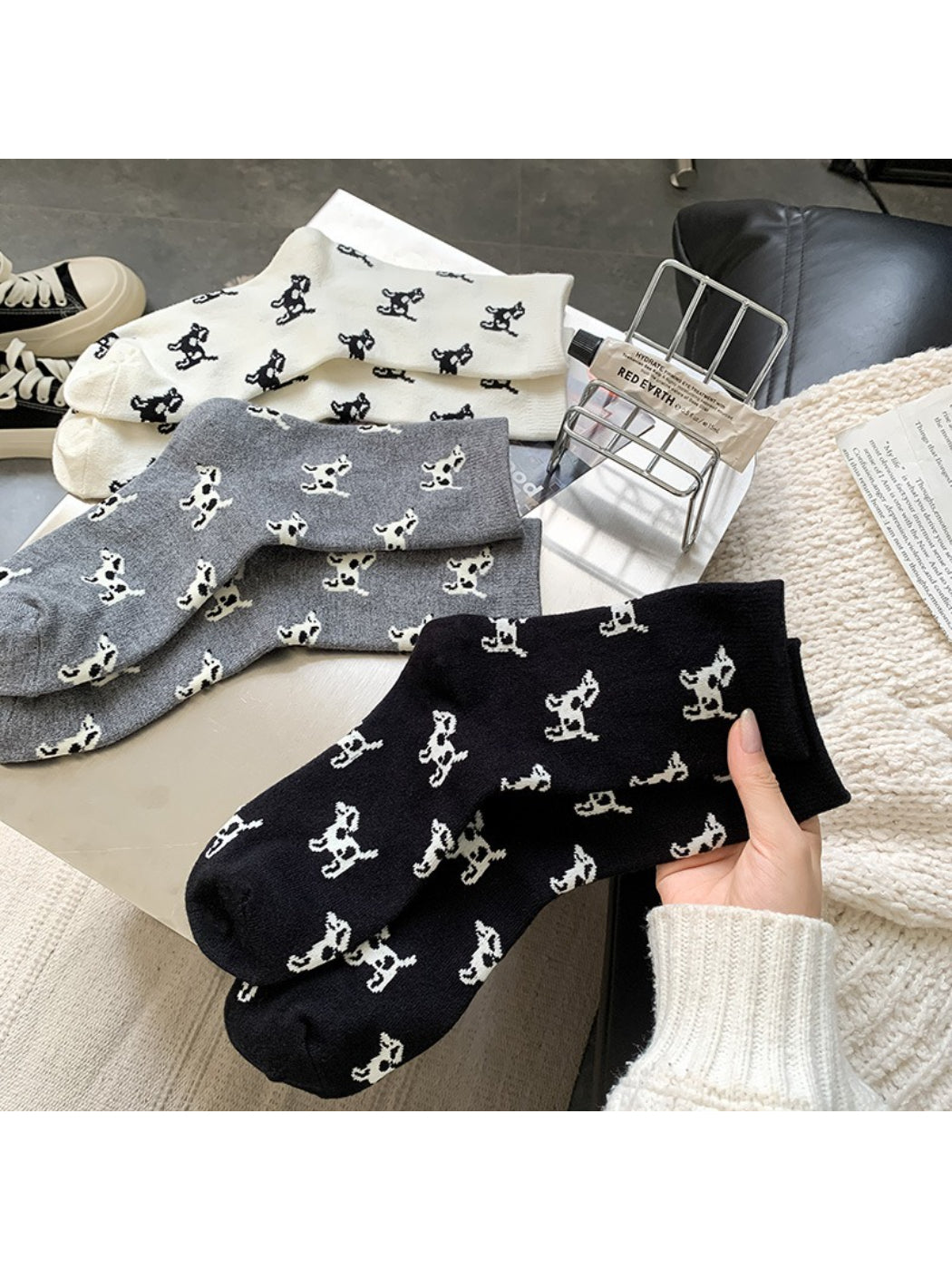 Rufia - Playful Dog Motif Crew Socks