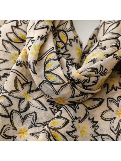 Scarvii - Sketch Floral Print Lightweight Scarf