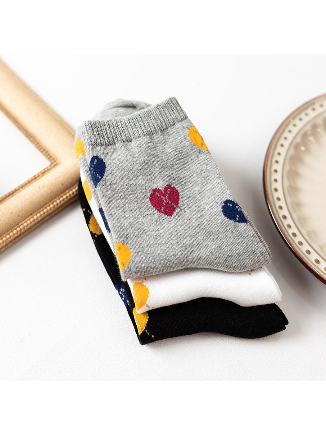 Rufia - Colorful Heart Pattern Casual Crew Socks
