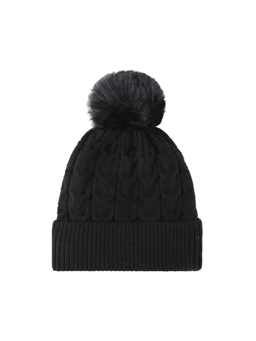 Haila - Plush Lined Cable Knit Pom Beanie