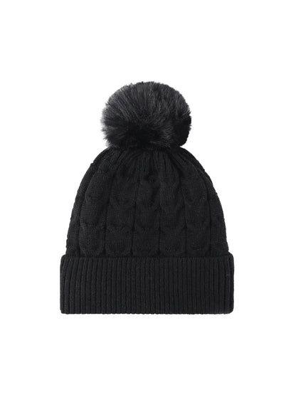 Haila - Plush Lined Cable Knit Pom Beanie
